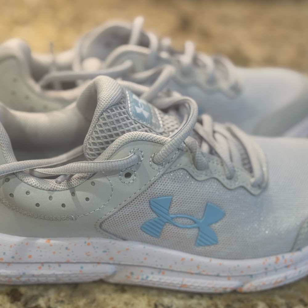 New without Box Under Armour Kids' Light Gray and Sky Blue Sneakers